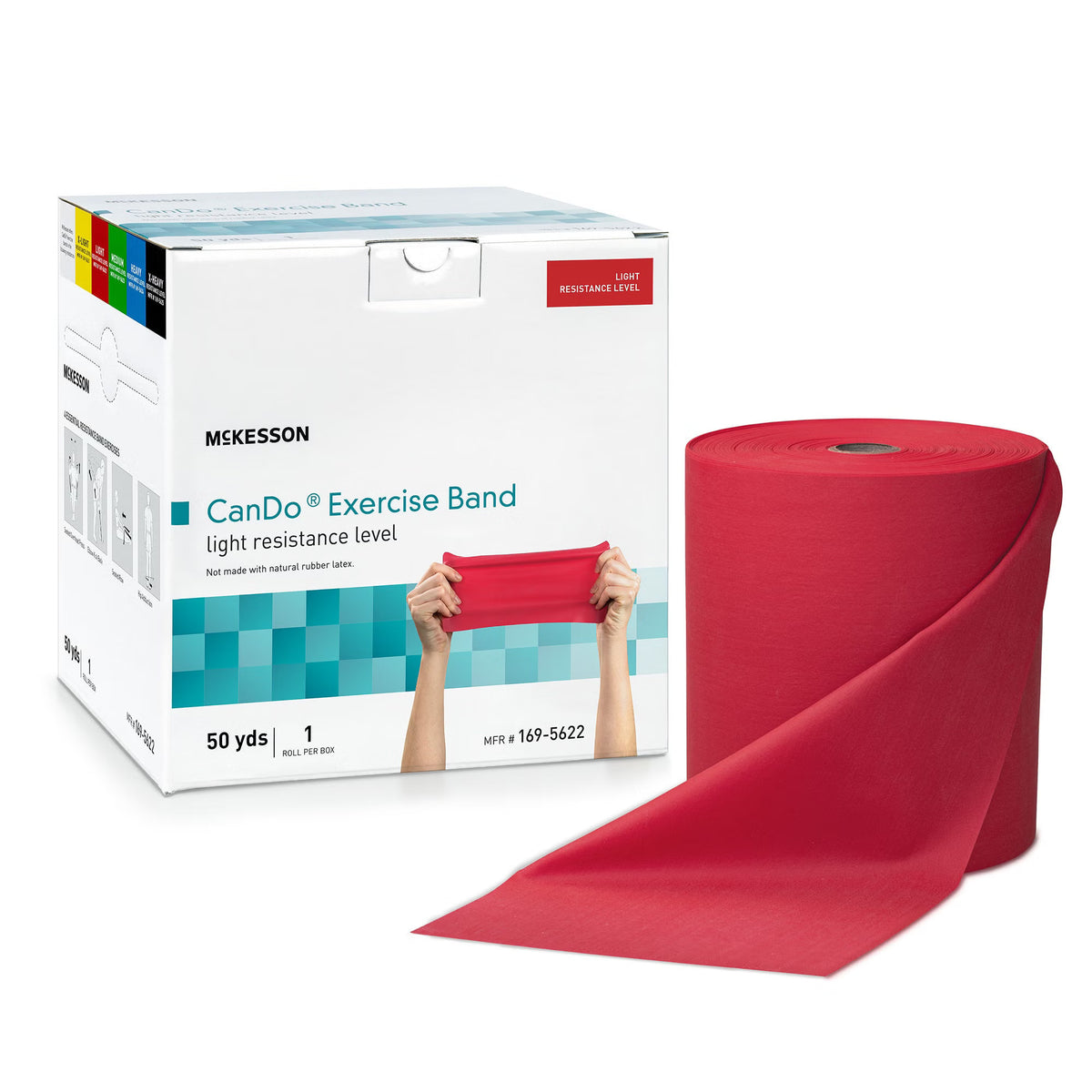 McKesson CanDo® Exercise Light Resistance Band, Red, 5 Inch x 50 Yard, 1/EA