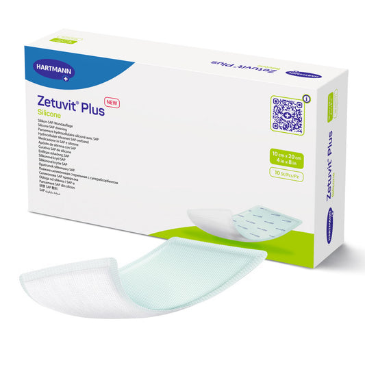 Zetuvit® Plus Silicone Super Absorbent Dressing, 4 X 8 Inch, 10/Bx