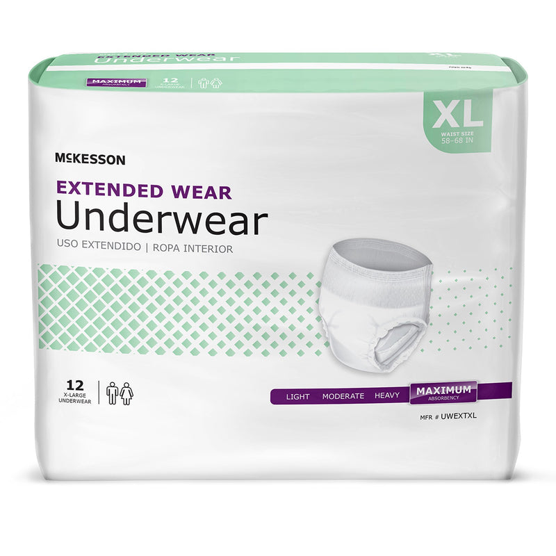 MCKESSON EXTENDED WEAR MAXIMUM ABSORBENCY UNDERWEAR, EXTRA LARGE, SOLD AS 12/BAG MCKESSON UWEXTXL