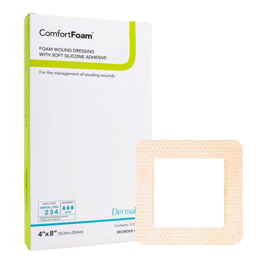 Comfortfoam™ Border Foam Wound Dressing With Silicone Adhesive, 10.2 X 20.4 Cm, 5/Bx