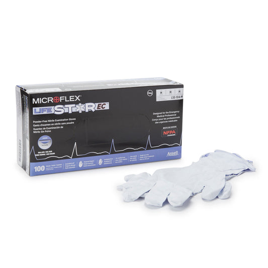 Lifestar™ Ec Nitrile Extended Cuff Length Exam Glove, Medium, White / Blue, 100/Bx