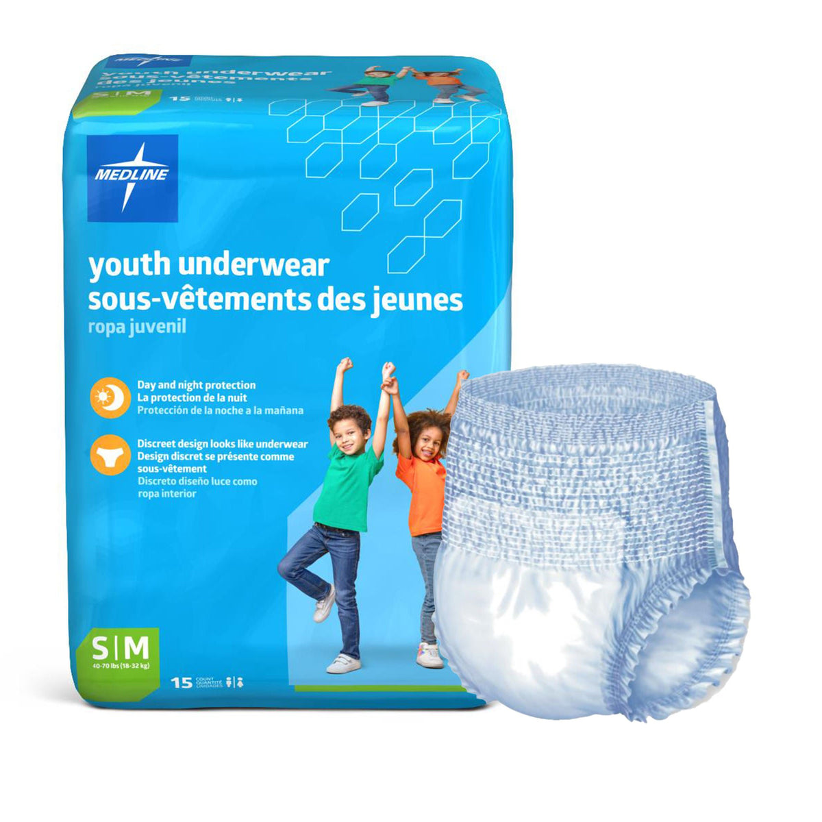 Medline Youth Underwear, Small, 15/BG