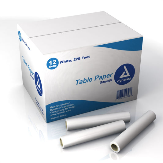 dynarex Smooth Table Paper, 14 Inch x 225 Foot, White, 12/CS