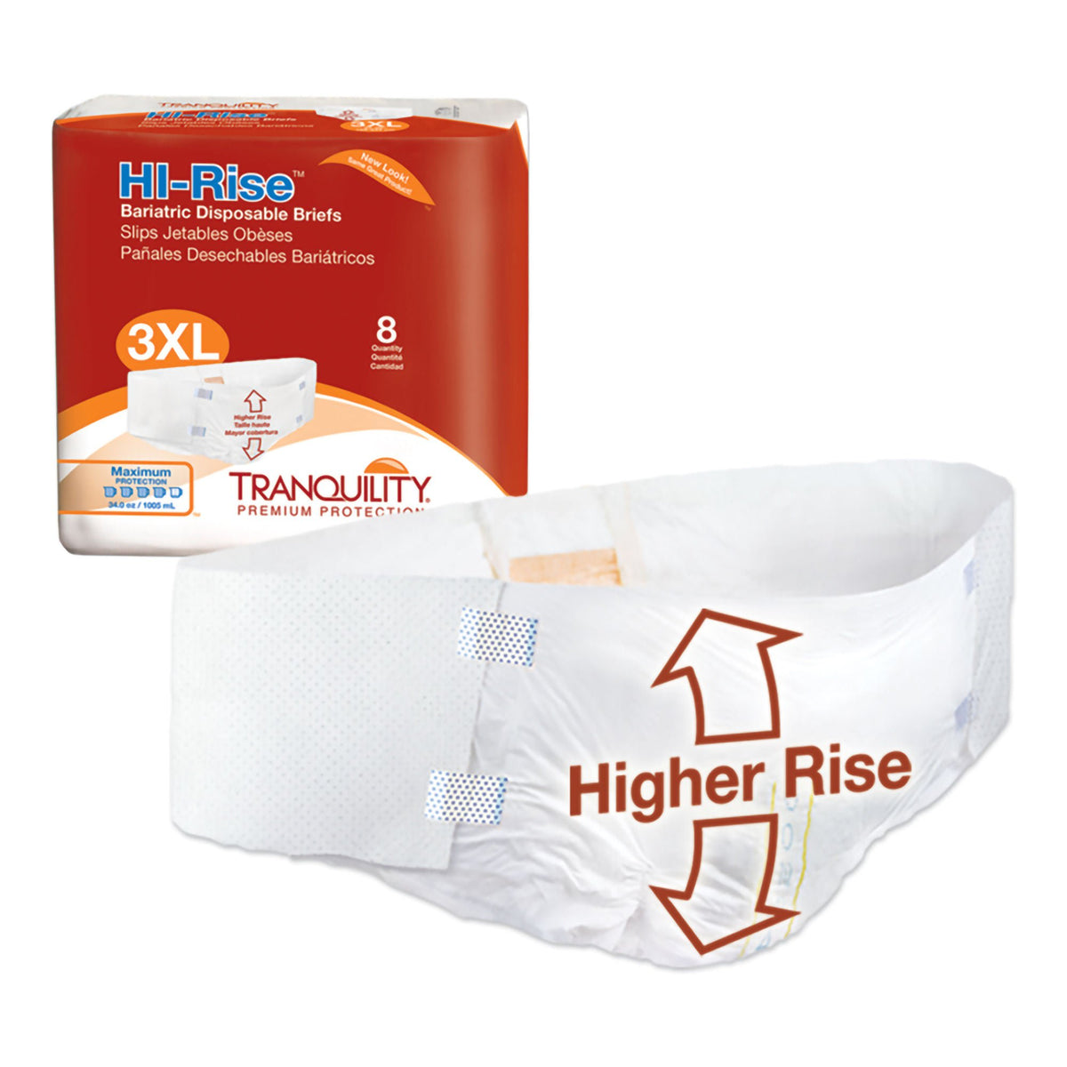 Tranquility® Hi-Rise™ Maximum Absorbency Bariatric Incontinence Brief, 8/Bg