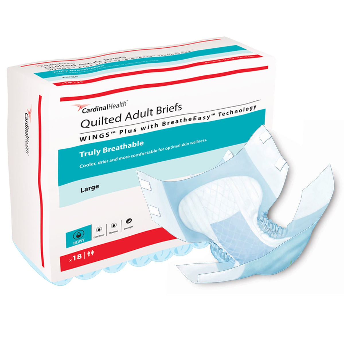 Wings™ Quilted Plus With Breatheeasy™ Technology Incontinence Brief, Large, 18/Bg