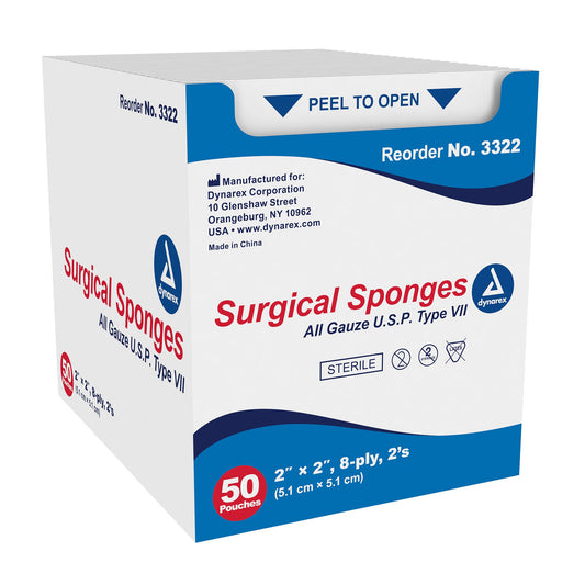 Dynarex® Sterile Gauze Sponge, 2 X 2 Inch, Eight-Ply, 30/Cs