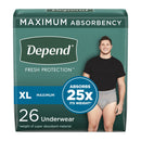 DEPEND® FRESH PROTECTION™ MEN'S MAXIMUM ABSORBENCY UNDERWEAR, EXTRA LARGE, SOLD AS 52/CASE KIMBERLY 53746