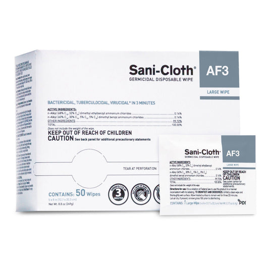 Sani-Cloth® Af3 Germicidal Large Disinfectant Wipes, Individual Packet, 50 Ct., 500/Cs