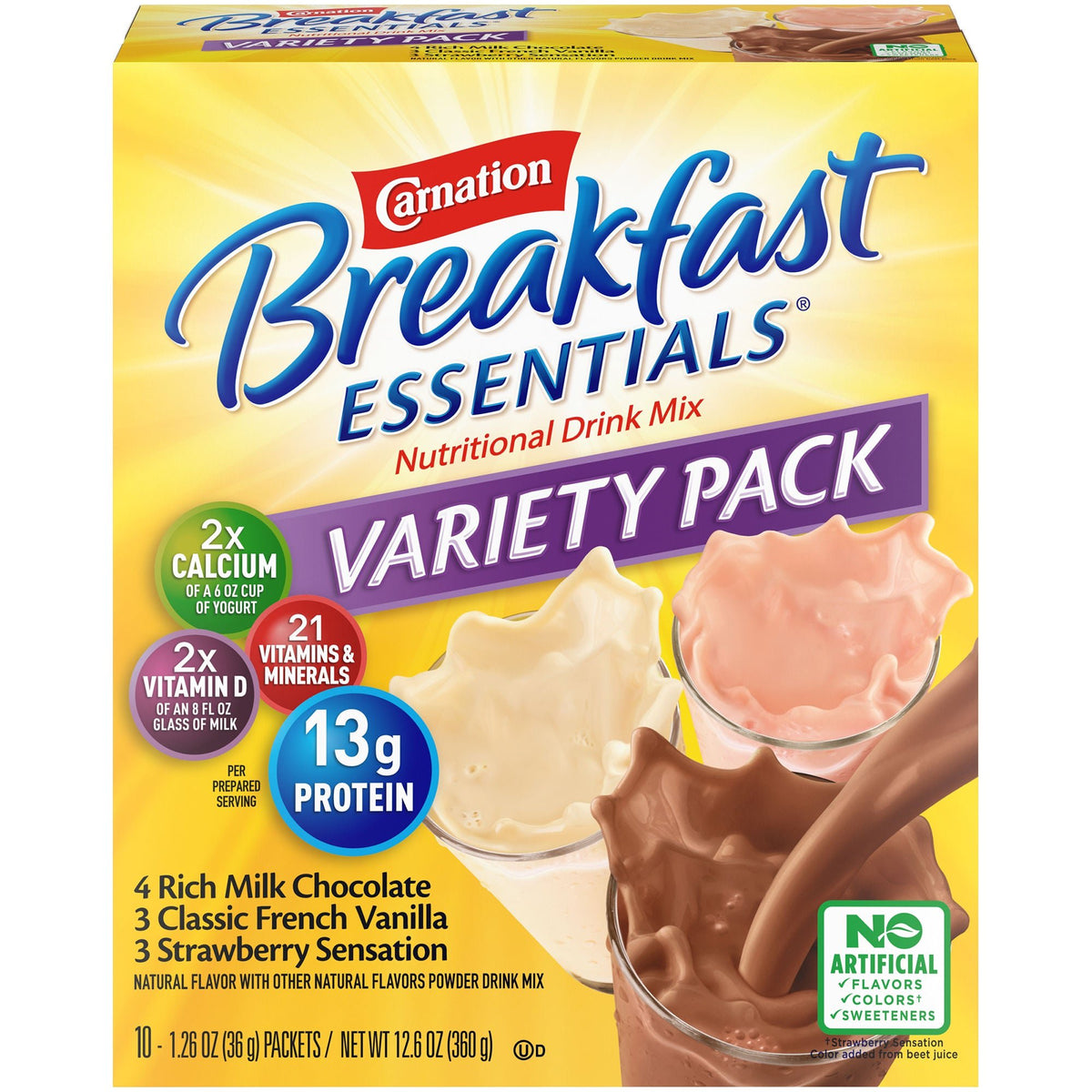 Carnation Breakfast Essentials® Chocolate, Vanilla, Strawberry Nutritional Drink, 60/CS