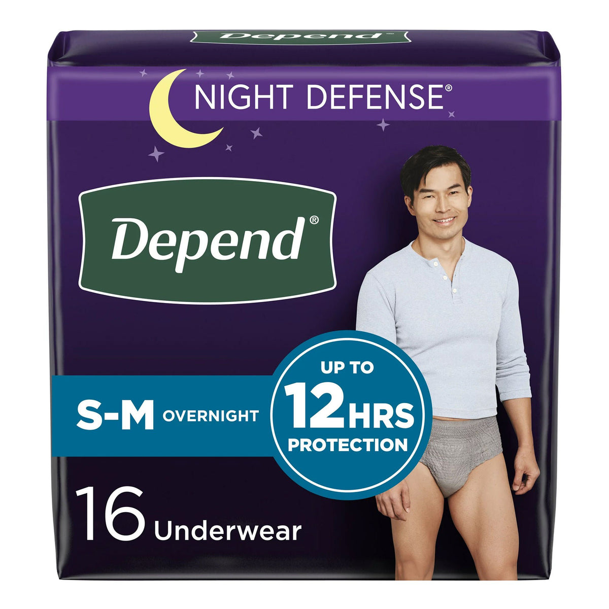 Depend® Night Defense® Absorbent Underwear For Men, Small/Medium, 64/Cs