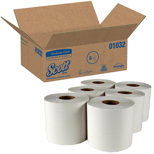 Scott® Essential White Paper Towel, 8 x 12 Inch Center Pull Roll, 6/CS