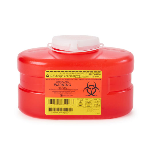 BD Red Sharps Container, 3.3 Quart, 5.3 x 9.1 x 5 Inch, 24/CS
