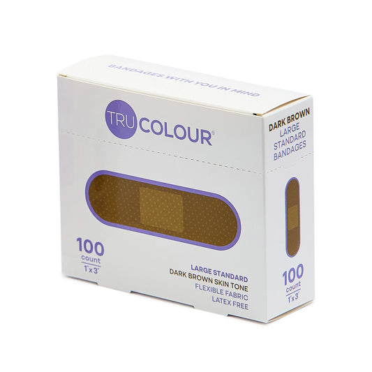 Tru-Colour Skin Tone Shade Fabric Bandage Adhesive Strip, Dark Brown, 1 X 3 Inch, 12/Cs