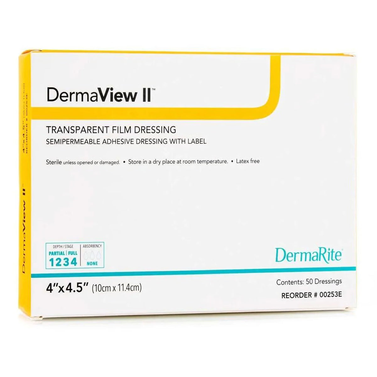DermaView II™ Transparent Film Dressing with Border, 4 x 4.5 Inch, 50/BX