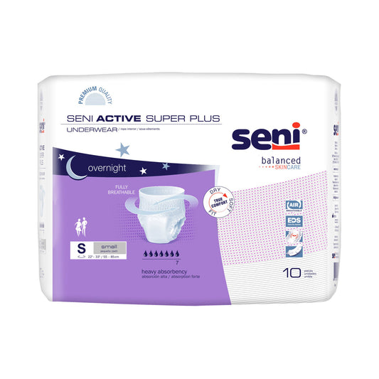 Seni® Active Super Plus Overnight Heavy Absorbent Underwear, Small, 40/Cs
