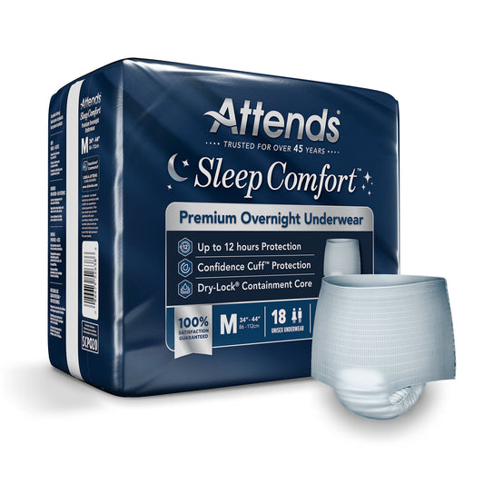 Attends® Sleep Comfort Premium Overnight Underwear, Medium, 24 – 44 Inches, 72/Cs