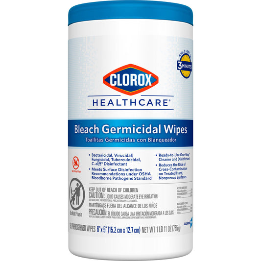 Clorox Healthcare® Bleach Germicidal Wipes, Canister, 150 Ct., 6/Cs