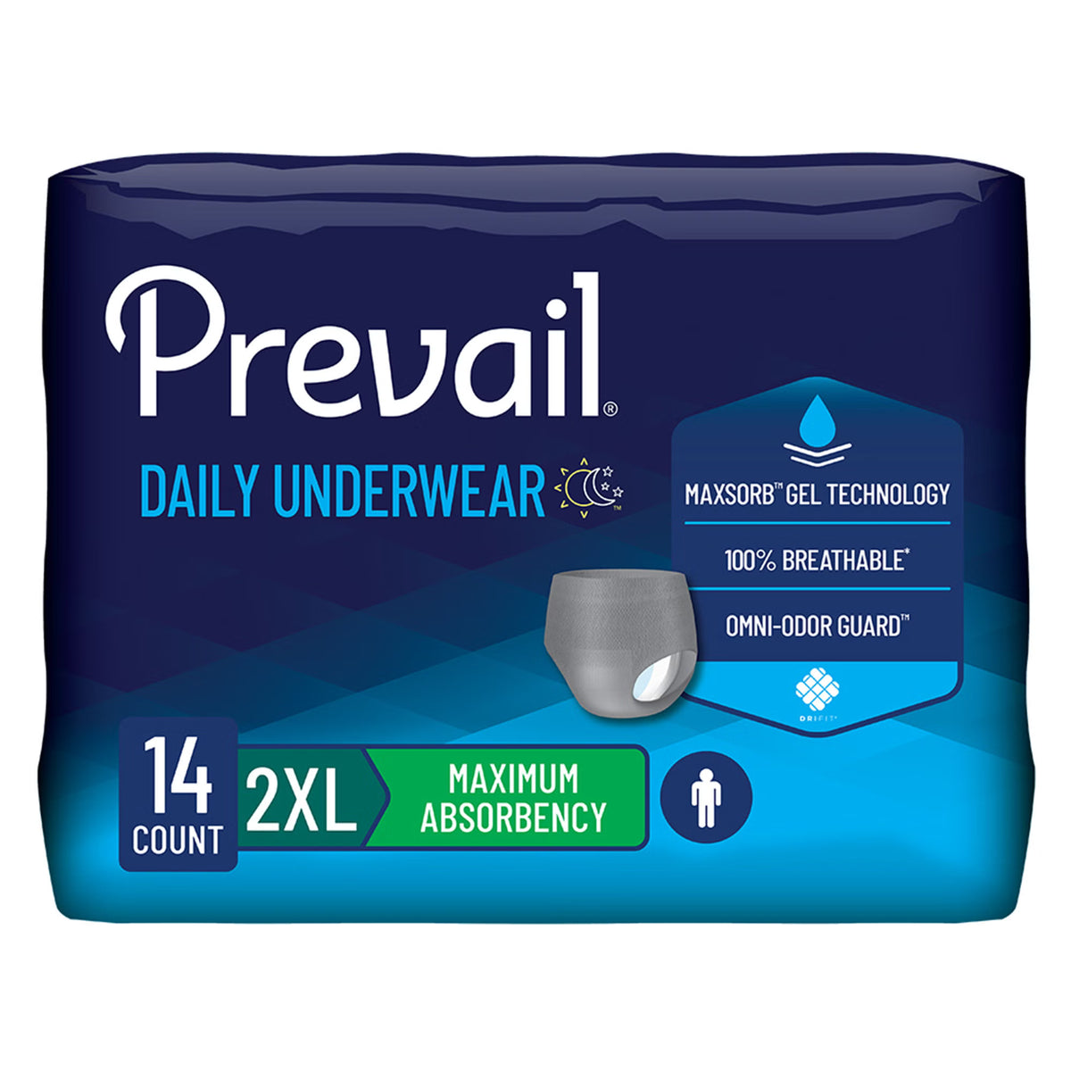 Prevail® Daily Underwear Maximum Absorbent Underwear, Extra Extra Large, 14/Bg
