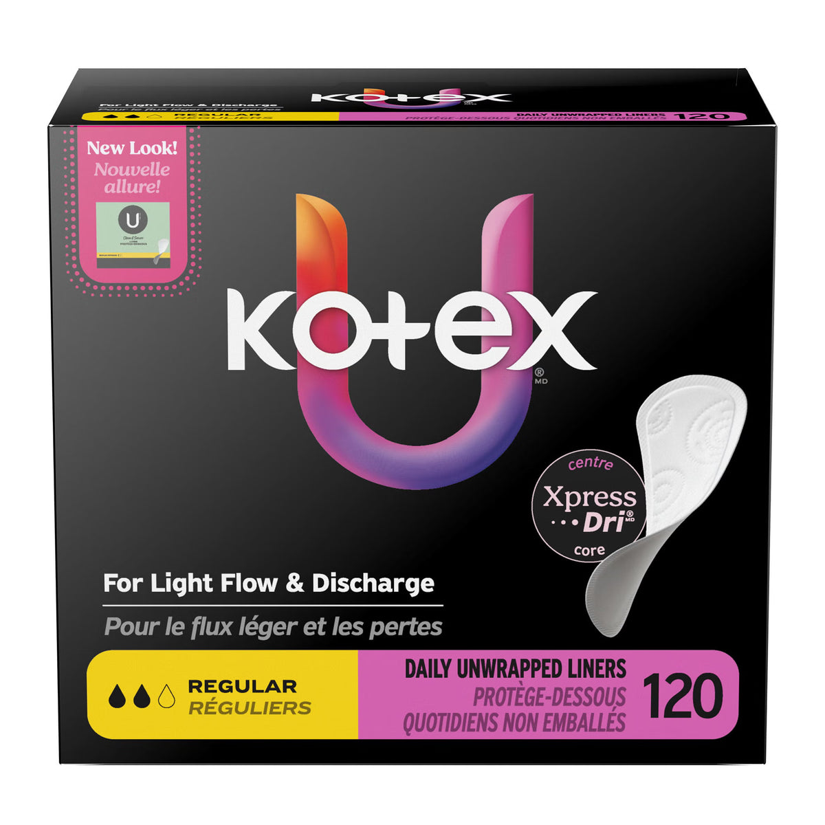 Liner, Kotex Prem Reg Flat Core (120/Pk 4Pk/Cs), 480/Cs