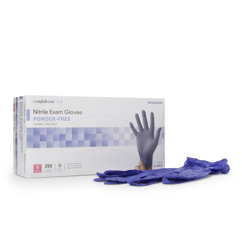 MCKESSON CONFIDERM® 3.0 NITRILE EXAM GLOVE, SMALL, BLUE, SOLD AS 10/CASE MCKESSON 14-6N32