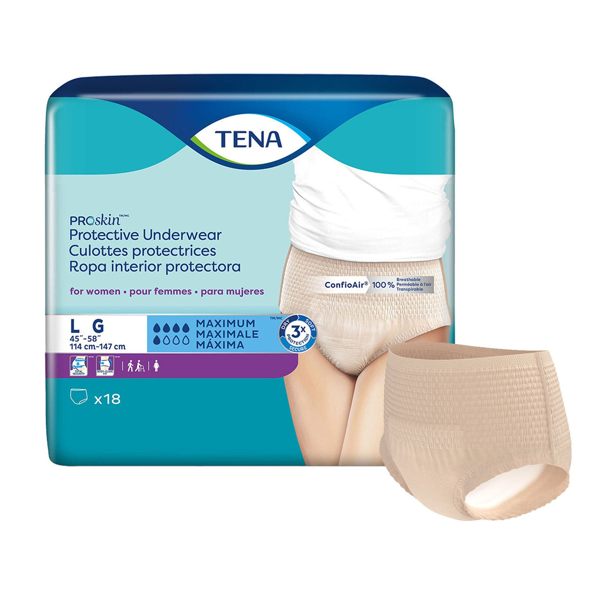 Tena® Proskin™ Maximum Absorbent Underwear For Women, Large, 18/Bg