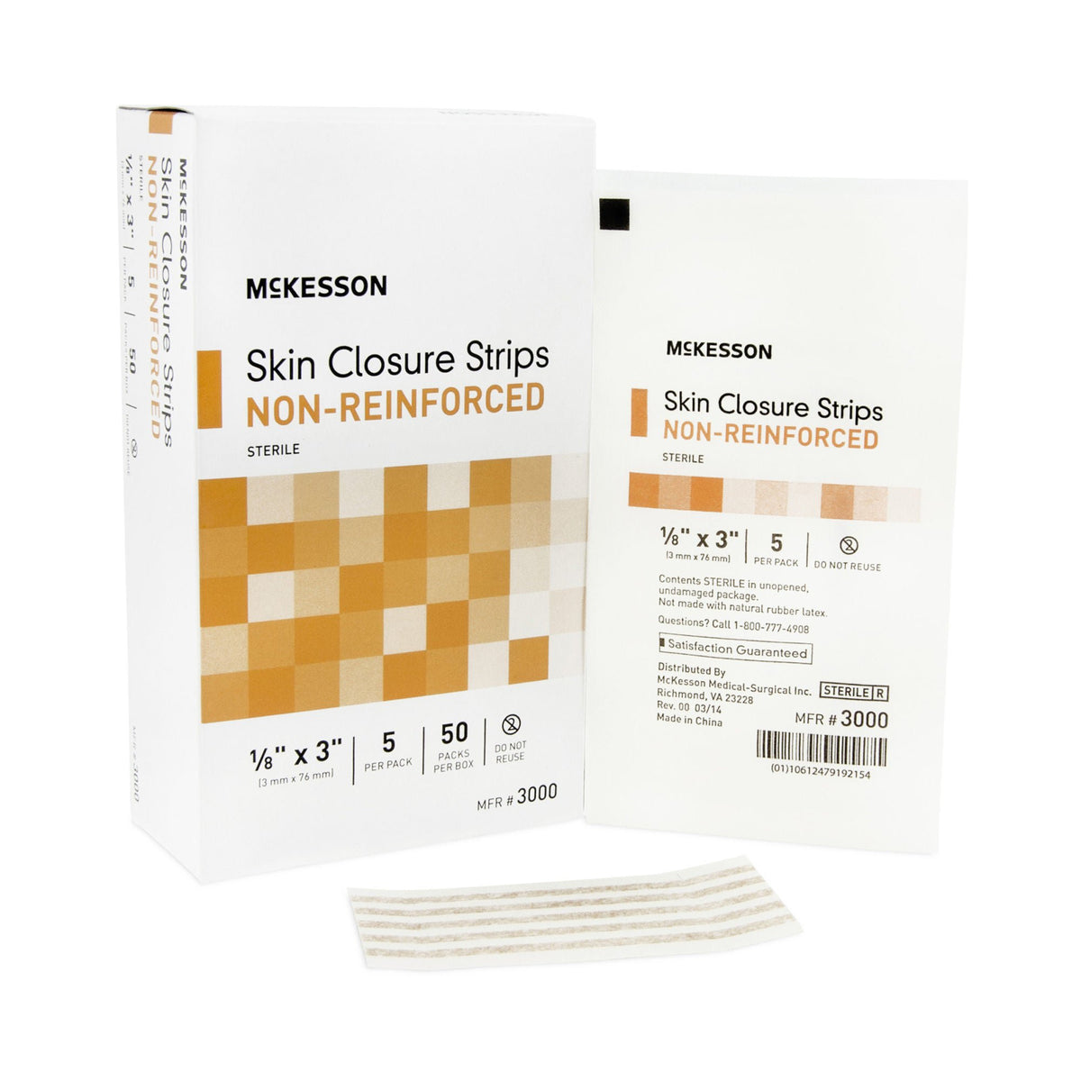 Mckesson Nonreinforced Skin Closure Strip, 1/8 X 3 In., 50/Bx
