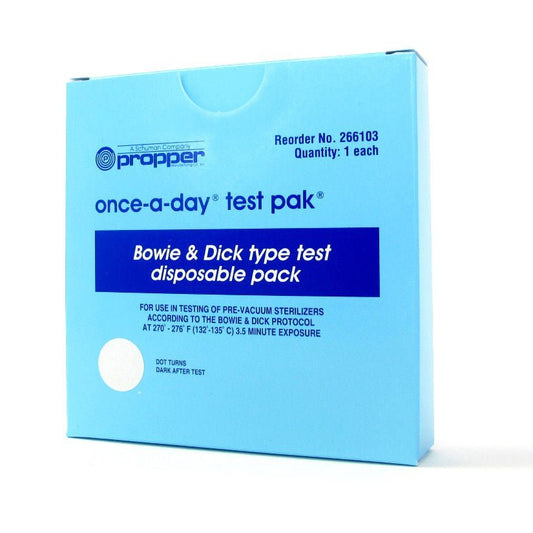 TEST PACK, BOWIE DICK ONCE A DAY B&D BLU 5"X5" PROPER, 30/CS