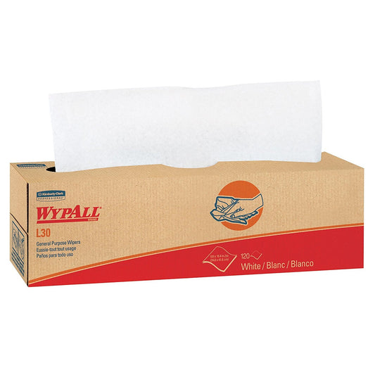 Kimberly-Clark Wypall L30 Task Wipers, Light-Duty, Re-Creped, 9-4/5" X 16-2/5", 8/Cs