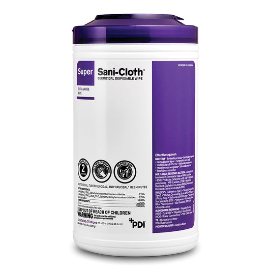 Super Sani-Cloth® Extra Large Germicidal Disinfectant Wipes, Canister, 75 Ct., 450/Cs
