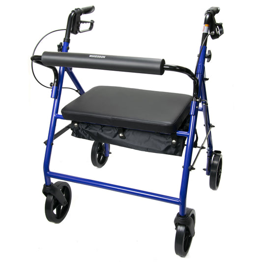 Mckesson Bariatric Folding Four-Wheel Rollator, Blue, 1/Ea