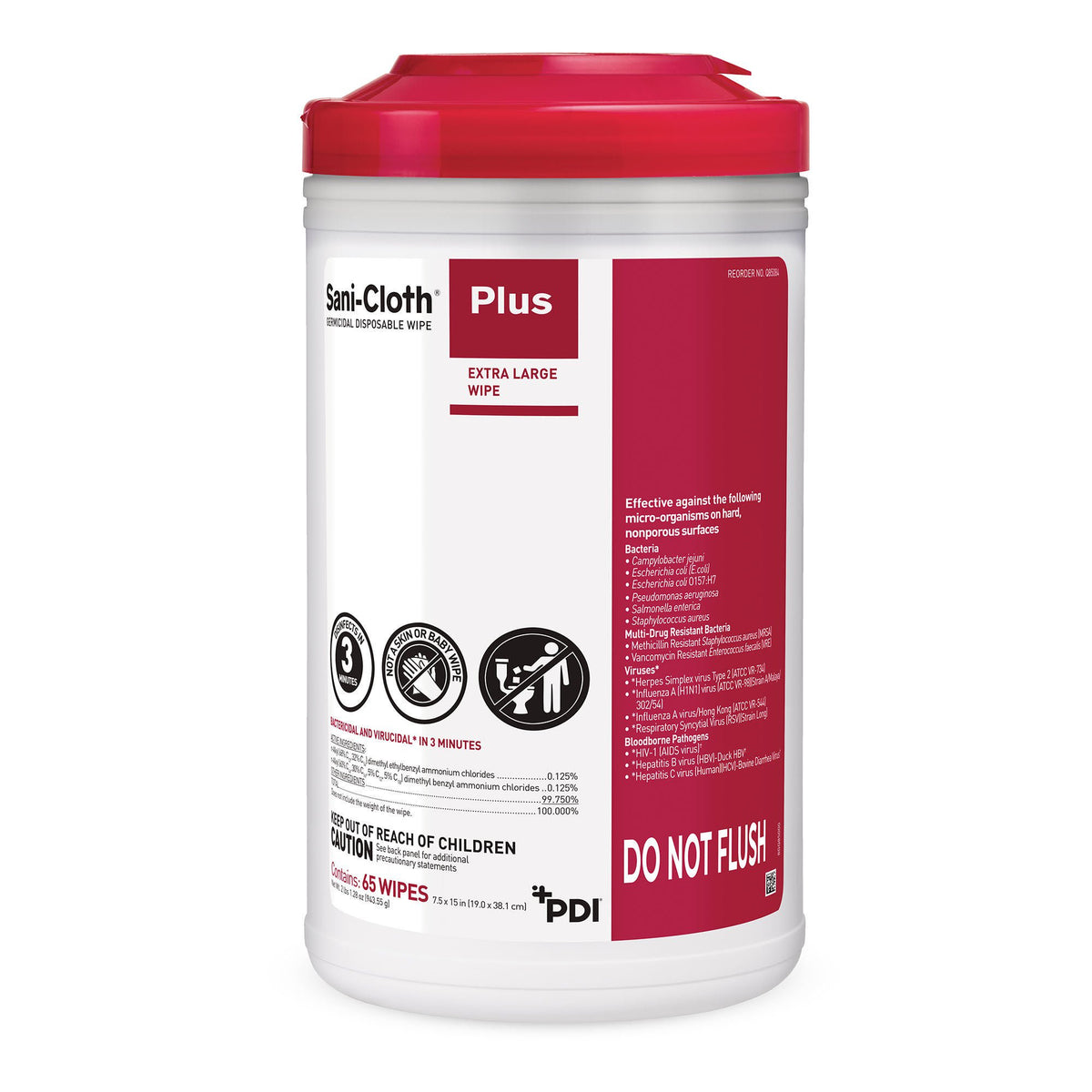 Sani-Cloth Plus Germicidal Wipe Disinfectant Cleaner, 7.5 X 15 Inch, 390/Cs