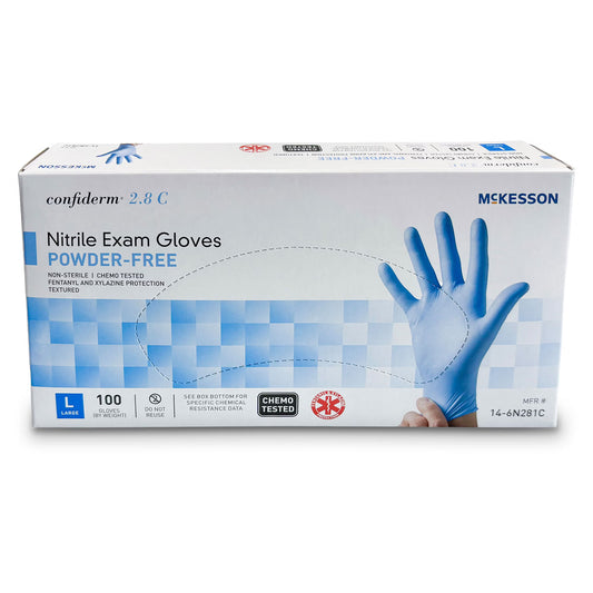 Mckesson Confiderm® 2.8C Nitrile Exam Gloves, Large, Ocean Blue, 1000/Cs