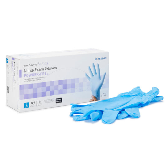 Mckesson Confiderm® 6.5Cx Nitrile Extended Cuff Length Exam Glove, Large, Blue, 100/Bx