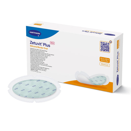 Zetuvit® Plus Silicone Border Super Absorbent Dressing, 4.7 x 9 Inch Oval, 10/BX