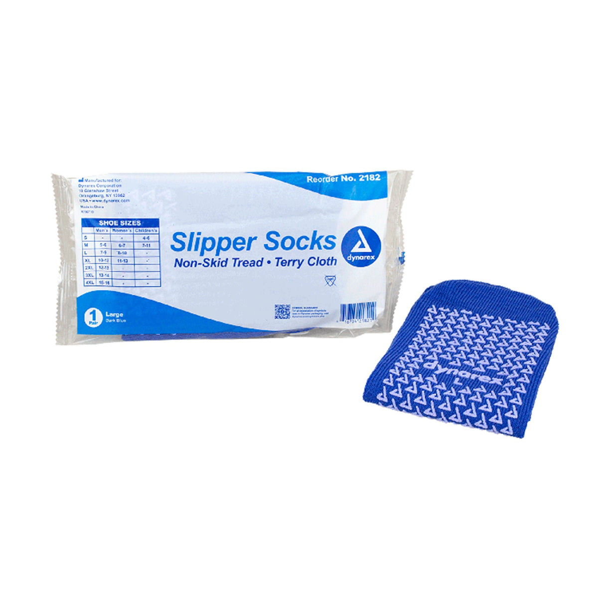 dynarex® Single Tread Slipper Socks, Large, Blue, 48/CS