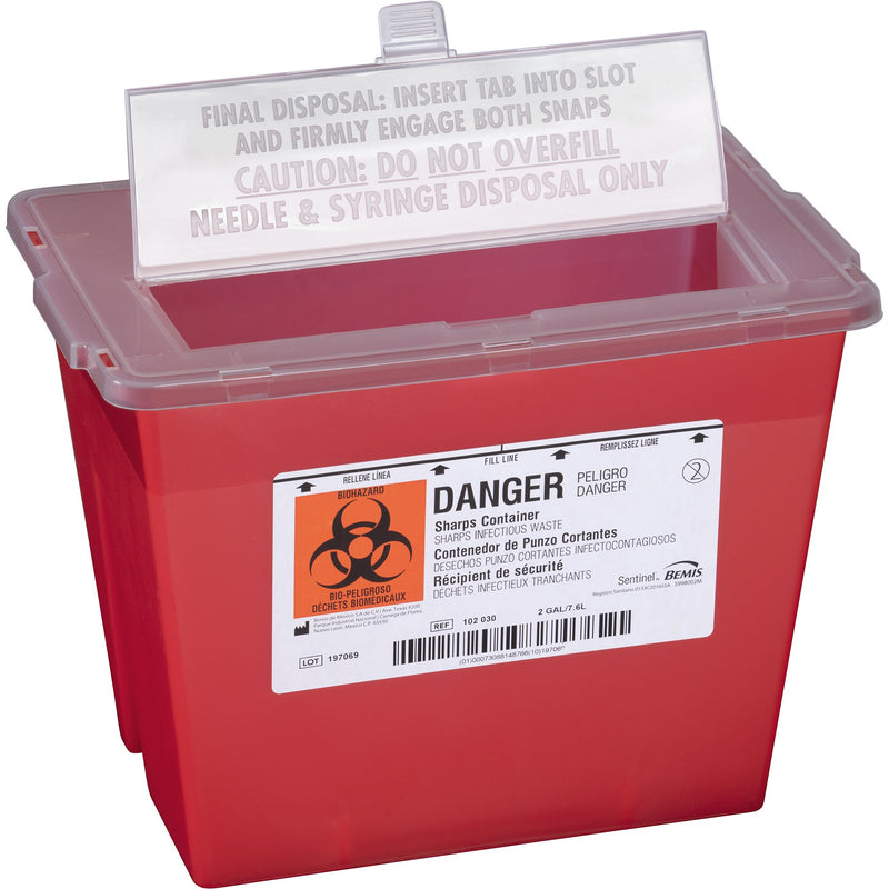 BEMIS™ SENTINEL SHARPS CONTAINER, 2 GALLON, 8-5/8 X 11-5/8 X 7-3/4 INCH, SOLD AS 30/CASE BEMIS 102 030