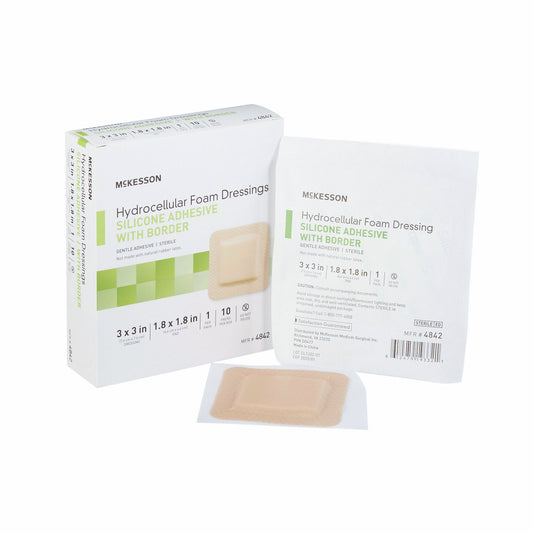Mckesson Silicone Adhesive With Border Silicone Foam Dressing, 3 X 3 Inch, 10/Bx