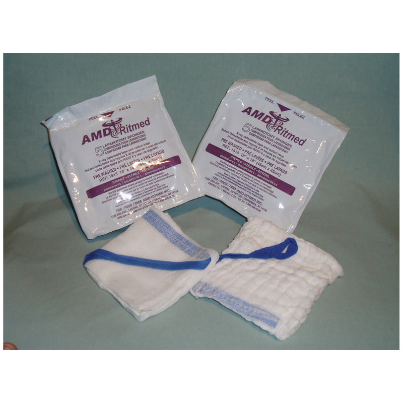 LAPAROTOMY SPONGE, 4" X 18", 4-PLY, PREWASHED, 5/PK, 40 PK/CS, SOLD AS CASE AMD-MEDICOM 10000212