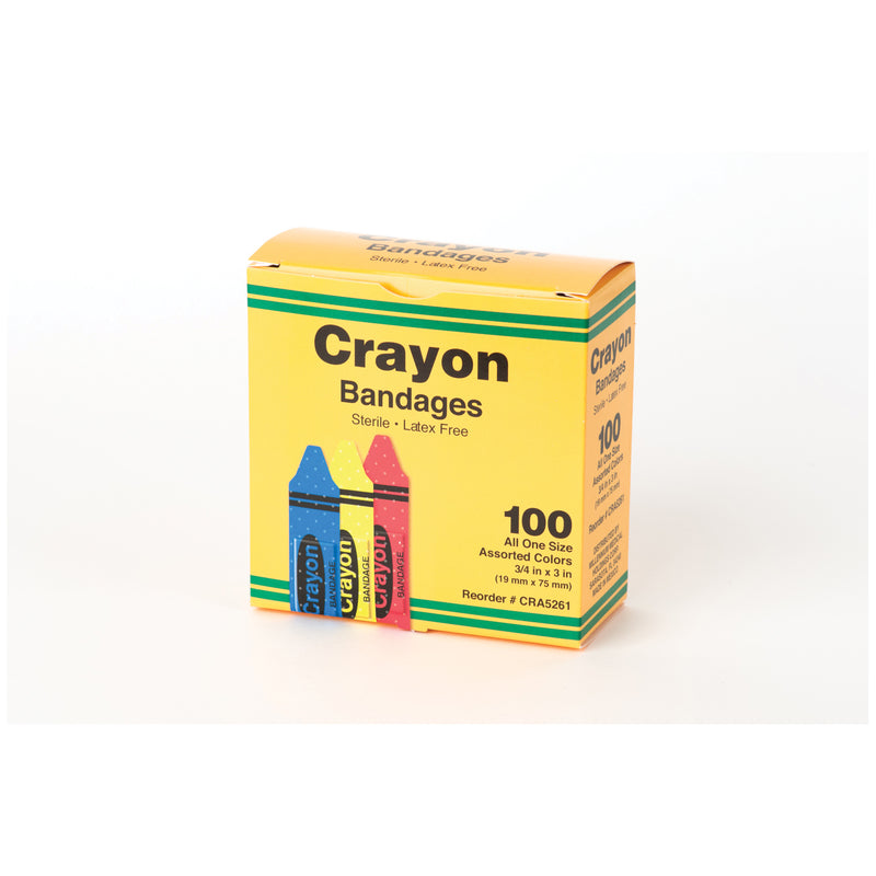 CRAYOLA BANDAGES, ¾" X 3" STRIPS, LATEX FREE , ASSORTED , 100/BX, 12 BX/CS, SOLD AS CASE ASO, 10000175