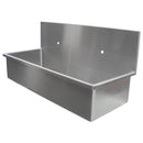 DOUBLE SCRUB SINK, STAINLESS STEEL WALL MOUNT, WITH ROUNDED CORNERS AND 12"H BACKSPLASH - 48"L X 19.75"D X 22.56" H, SOLD AS EACH D.R.E. 10001123