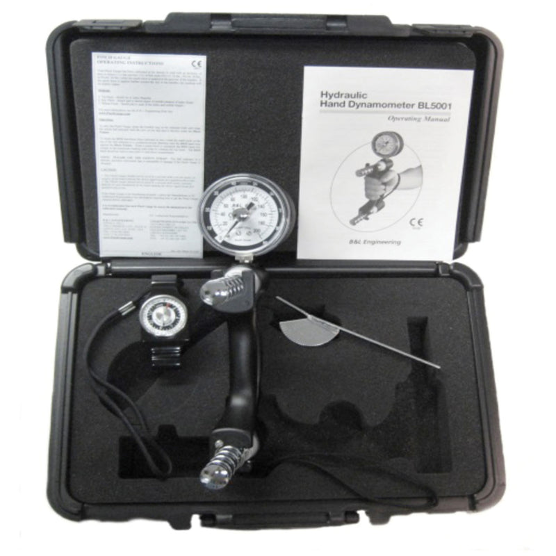 3-PIECE HAND EVALUATION KIT INCLUDES: BL5001 DYNAMOMETER, PG-10 PINCH GAUGE, 5½" STAINLESS STEEL FINGER GONIOMETER & PLASTIC CASE, SOLD AS EACH B&L 10