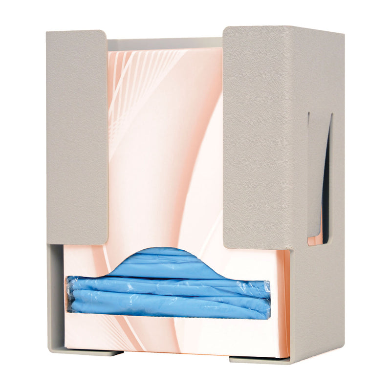 GOWN DISPENSER, UNIVERSAL BOXED , HOLDS A VARIETY OF BOXED DISPOSABLE ISOLATION GOWNS, KEYHOLES FOR WALL MOUNTING, QUARTZ ABS PLAS, SOLD AS EACH MARKE