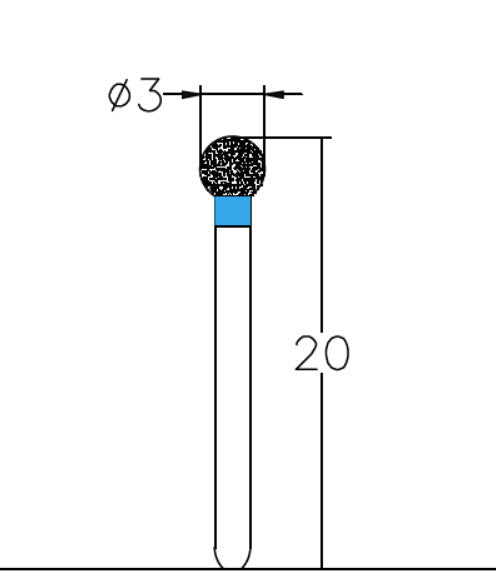 Spherical 3 mm Dia. Medium Grit Diamond Bur 5 per pack. 001.30M1 - Osung USA