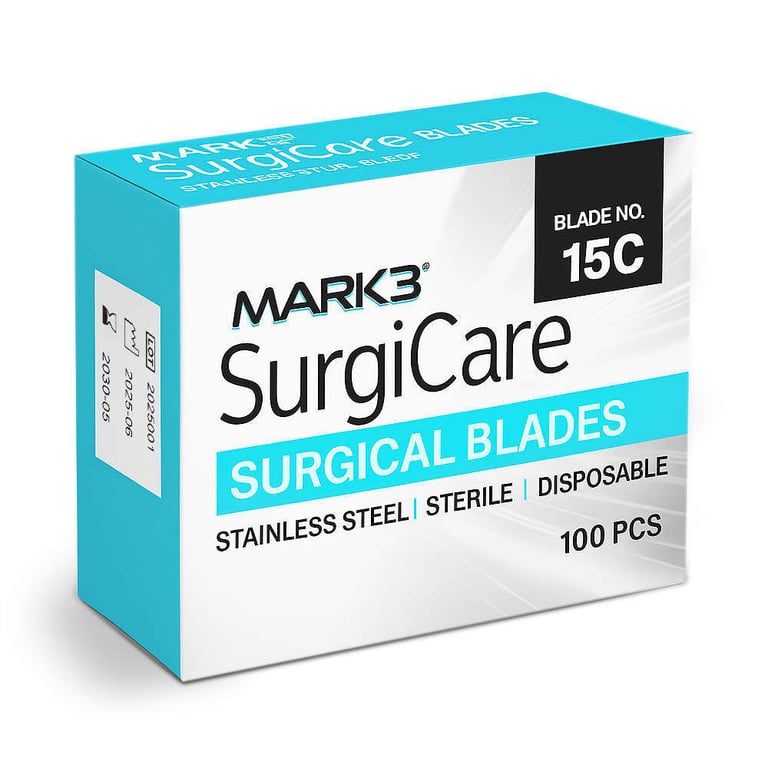 SurgiCare Sterile Stainless Steel Blades #15C 100/bx. - MARK3