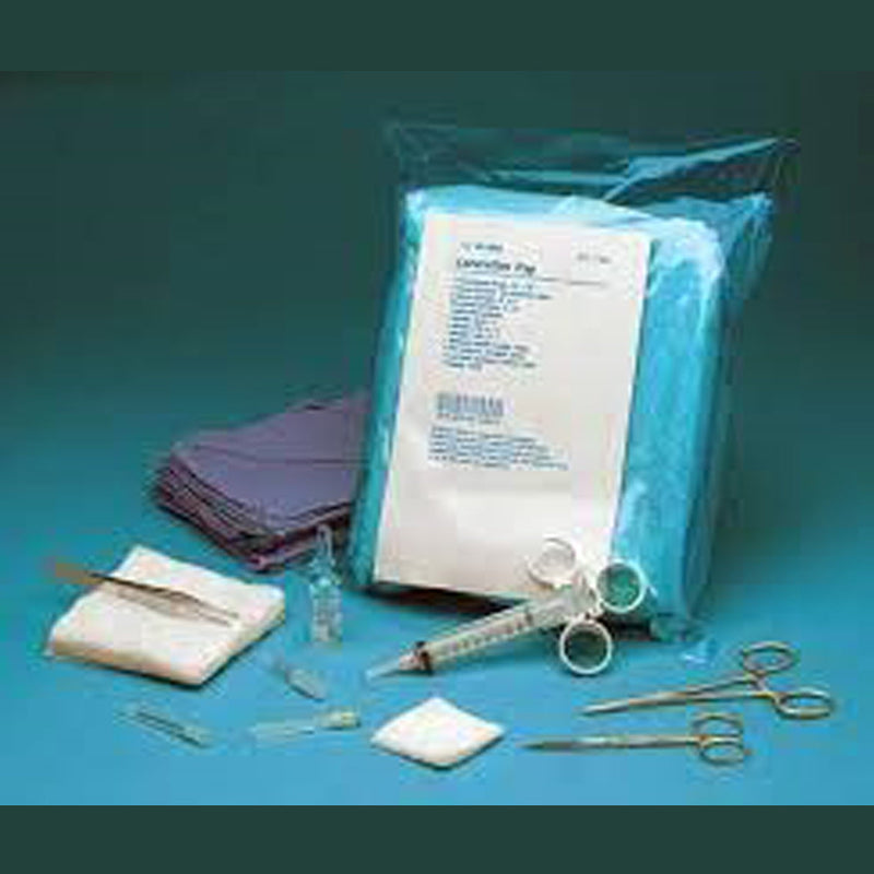 LACERATION TRAY INCLUDES: FENESTRATED DRAPE, 18" X 16", WHITE; TOWEL, BLUE, SCRIMM; IRIS, SHARP, STRAIGHT, 4.5"; ADSON TISSUE FORC, SOLD AS CASE CARDI
