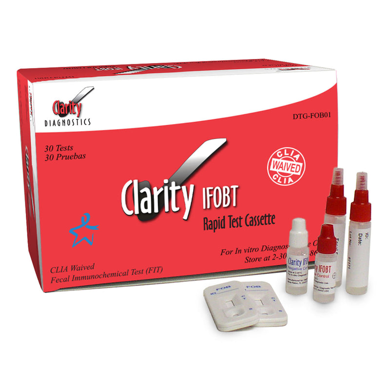 CLARITY FECAL OCCULT BLOOD TEST KIT, CLIA WAIVED, INCLUDES: TEST CASSETTES, COLLECTION TUBES, EXTERNAL CONTROLS , PRODUCT INSERT, , SOLD AS BOX CLARIT