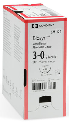 MEDTRONIC BIOSYN™ MONOFILAMENT ABSORBABLE SUTURES. SUTURE MONO ABSORB UNDYD 4-0PC13 18 2DZ/BX, BOX - BriteSources