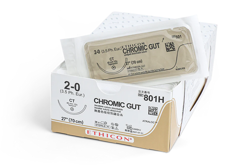 ETHICON SURGICAL GUT SUTURE - CHROMIC SUTURE CHROMIC GUT 2-0CT 54 3DZ/BX