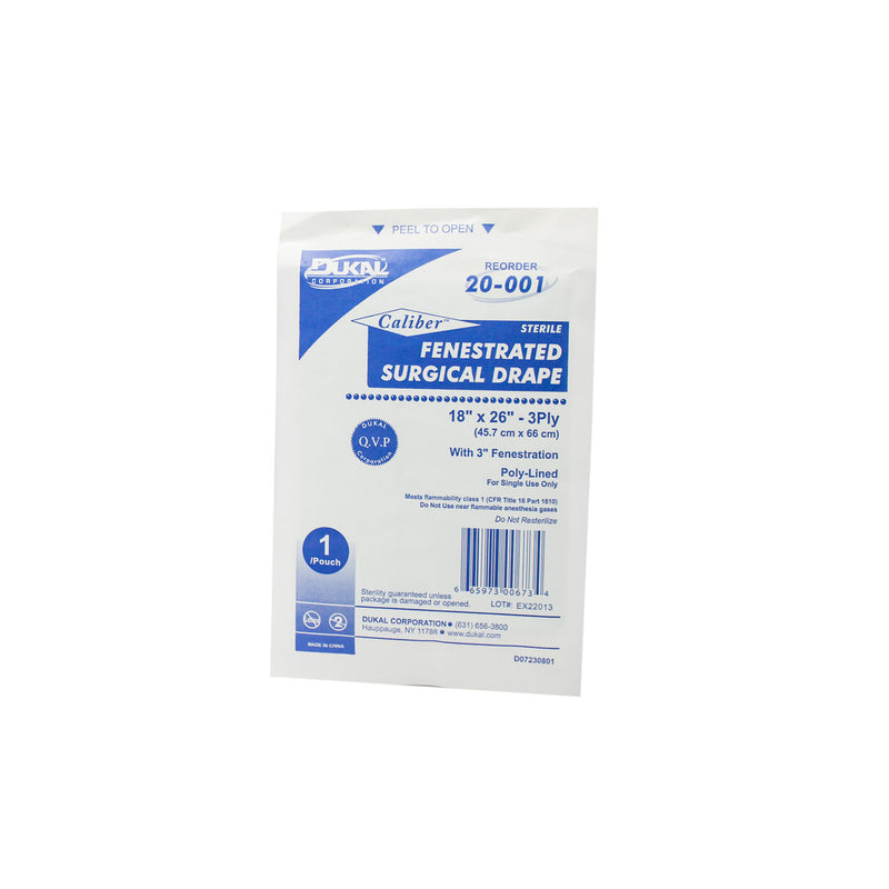 SURGICAL DRAPE, FENESTRATED, 18" X 26", STERILE, 1/PK, 50 PK/BX, 6 BX/CS, SOLD AS CASE DUKAL 10000117