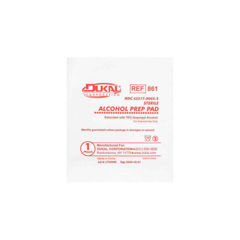 ALCOHOL PREP PAD, MEDIUM, 2-PLY, NON-STERILE, 200/BX, 20 BX/CS, SOLD AS CASE DUKAL 10000117